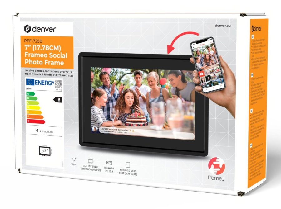 Denver PFF-725B digital fotoramme Sort 17,8 cm (7