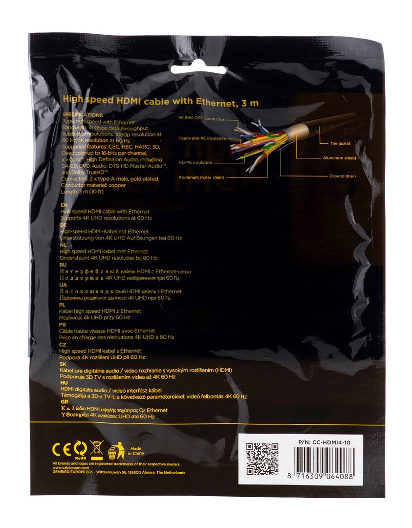 Gembird 3m HDMI M/M HDMI-kabel HDMI Type A (Standard) Sort #4
