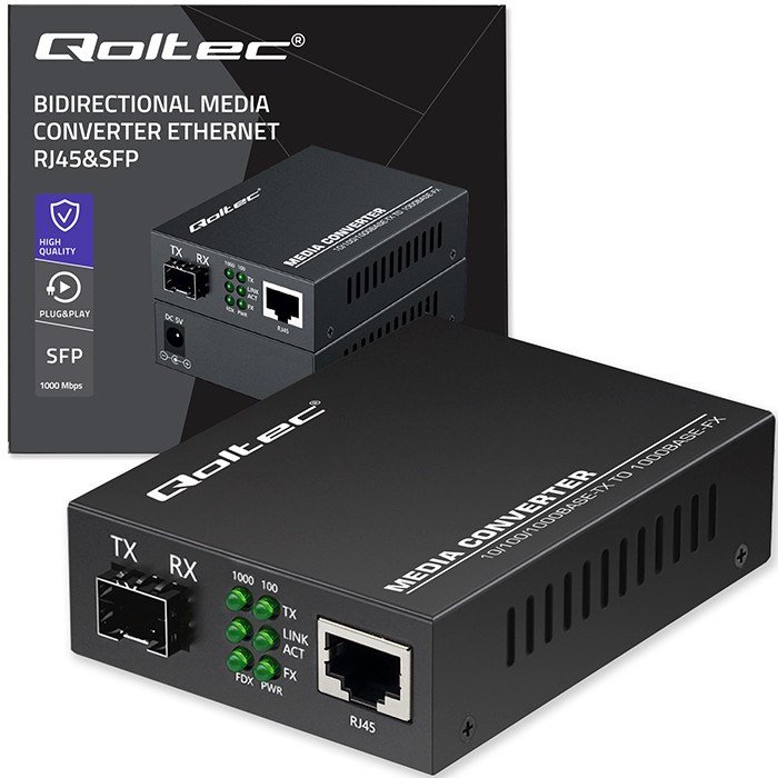 Qoltec 52295 Tovejs Ethernet-switch mediekonverter 1x RJ45 1x SFP| 1000 Mbps | 5V #8