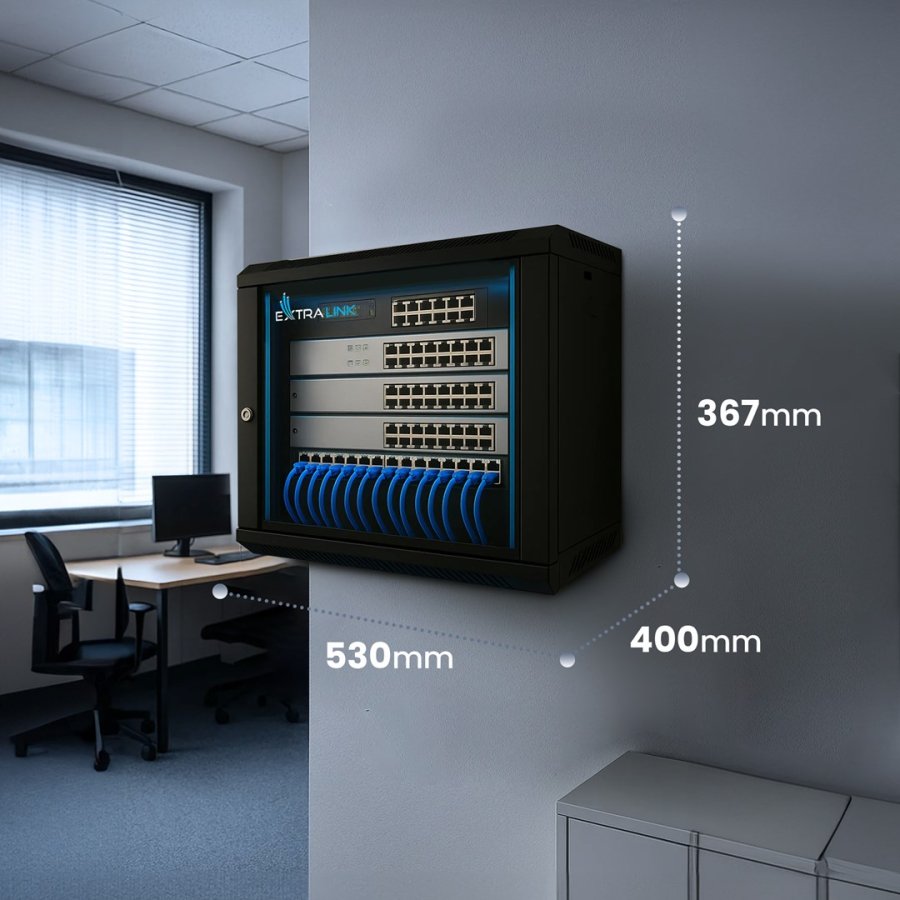 Extralink LITE 6U 530X400 WALL-MOUNTED RACKMOUNT CABINET BLACK Fritst�ende/v�g-/gulvmonteret stativ Sort #23