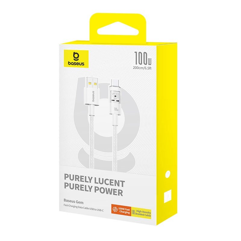 Baseus Gem USB A til USB C hurtigopladningskabel 2 m 100 W Hvid #5