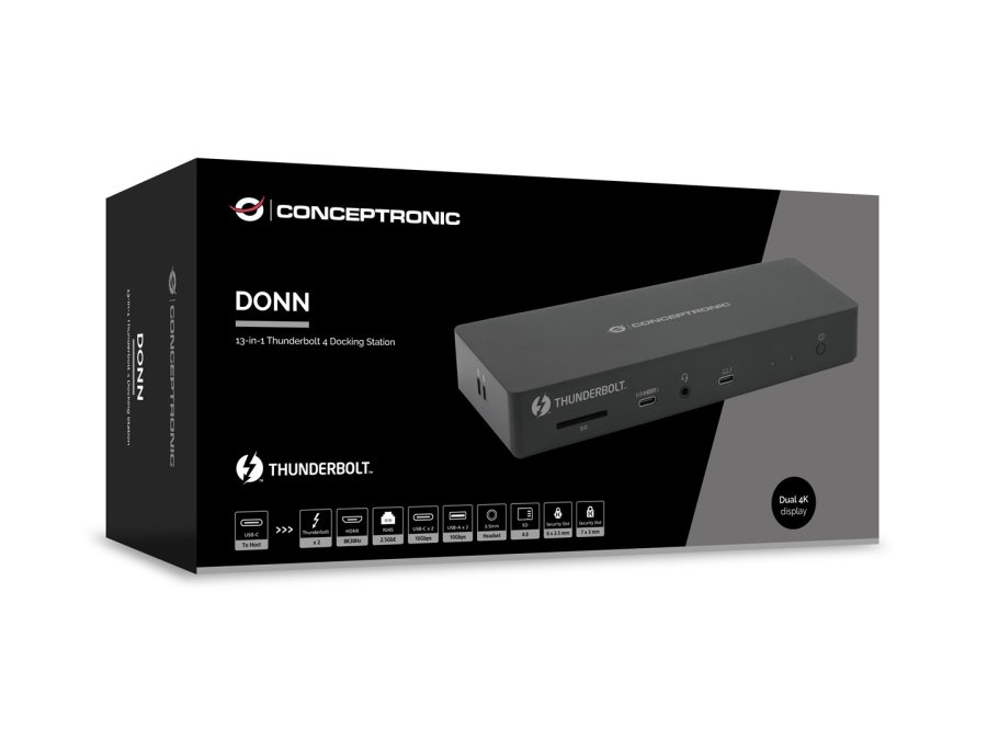 Conceptronic DONN30B dockingstation Ledningsf�rt Thunderbolt 4 Sort #8