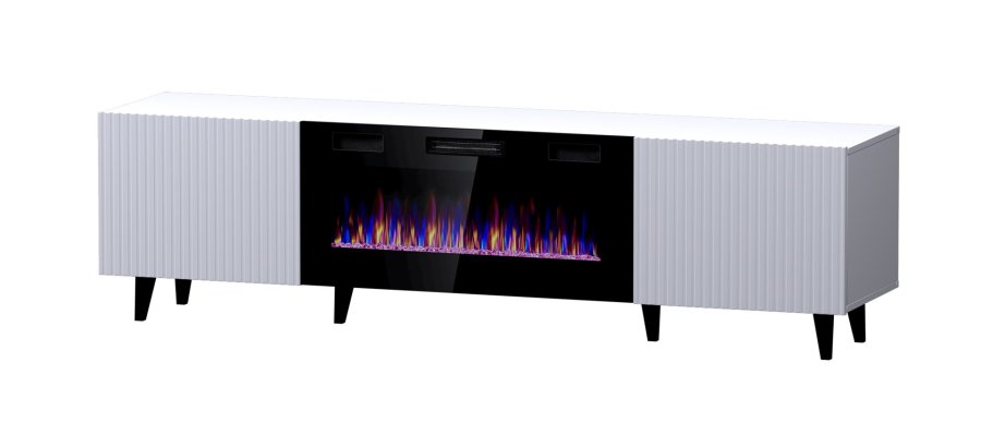RTV-skab PAFOS EF med elektrisk pejs 180x42x49 cm hvid mat #1