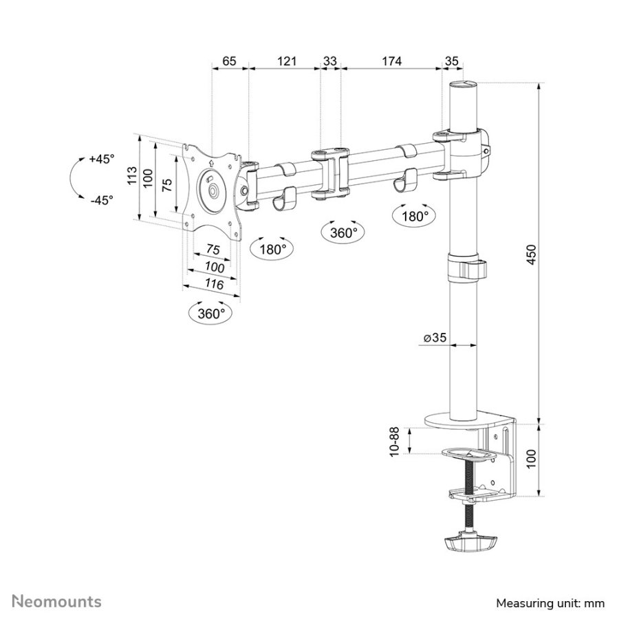 Neomounts NM-D135SILVER skrmbeslag og -stativer 76,2 cm (30