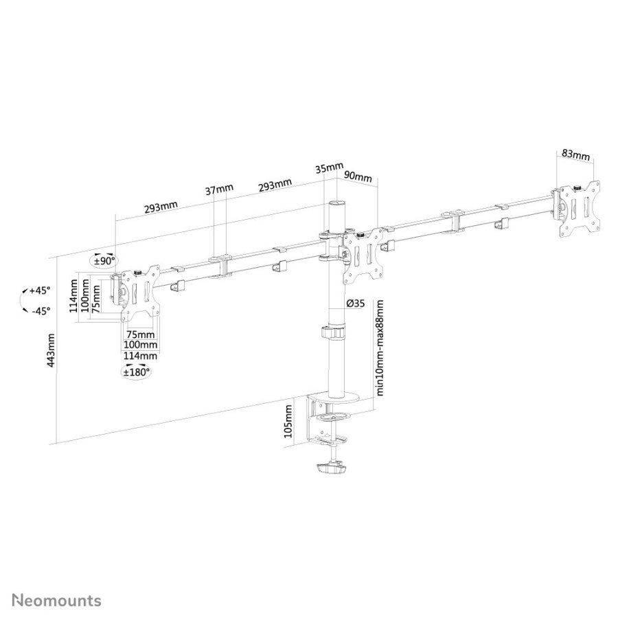 Neomounts FPMA-D550D3BLACK skrmbeslag og -stativer 68,6 cm (27