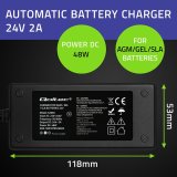 Qoltec 52665 Automatisk oplader til AGM GEL STD-batterier | 24V oplader | 2A | 48W | LED | 1,8m kabel #4
