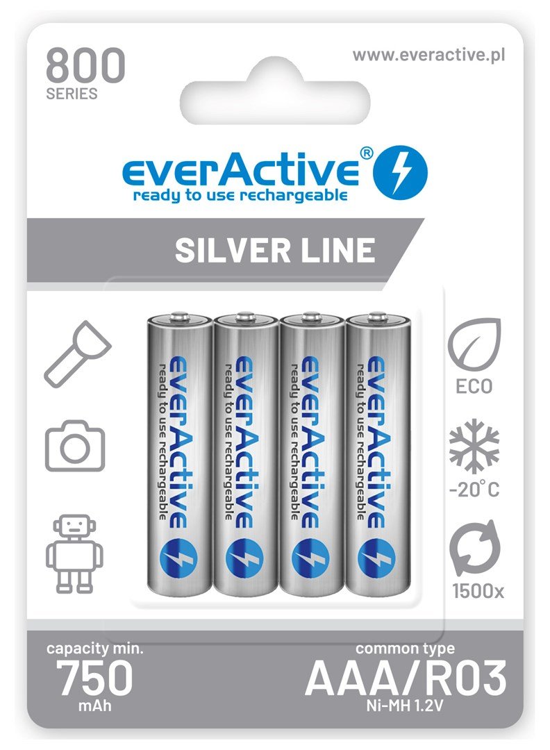 Genopladelige batterier everActive Ni-MH R03 AAA 800 mAh Silver Line #1