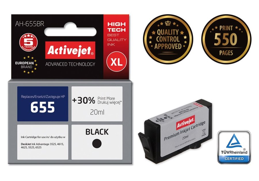 Activejet AH-655BR blk (erstatning HP 655 CZ109AE; Premium; 20 ml; sort) #2