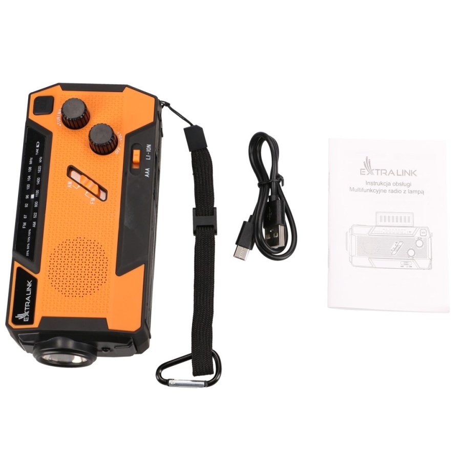 Extralink RADIO AWARYJNE SOLARNE Z KORBKA DYNAMO POWERBANK 4000MAH Z LATARKA SOS SR-4000 B�rbar Analog Sort, Orange #50
