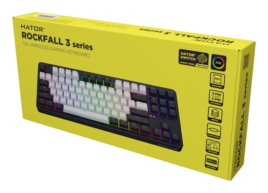 HATOR Rockfall 3 TKL Wireless tastatur Spil USB + RF Wireless + Bluetooth QWERTY US International Sort #13
