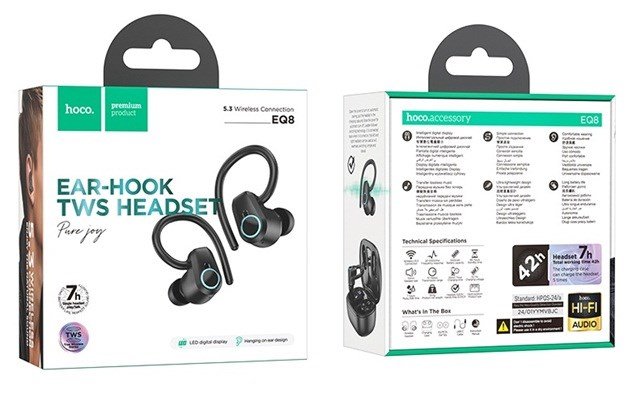 Hoco EQ8 Pure Joy Trdlst headset i rerne Opkald/musik Bluetooth Sort #3
