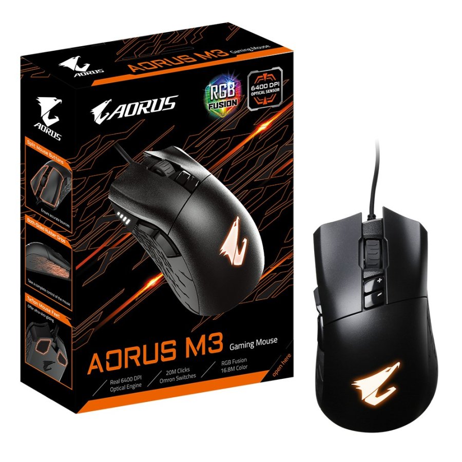 GIGABYTE AORUS M3 mus Spil Hjre hnd USB Type-A Optisk 6400 dpi #3