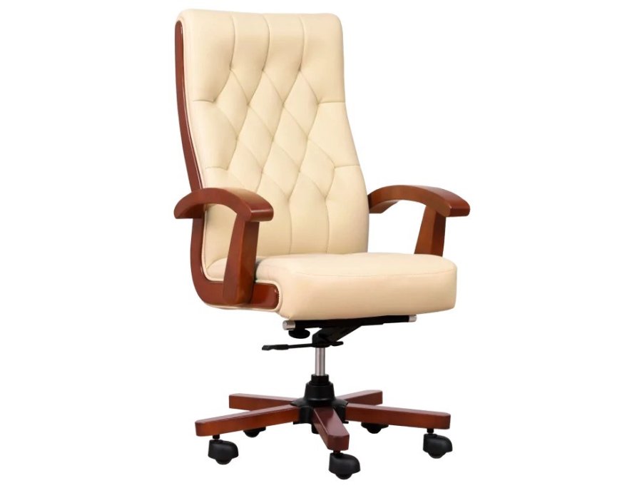 CONSUL lnestol i cremefarvet lder #1