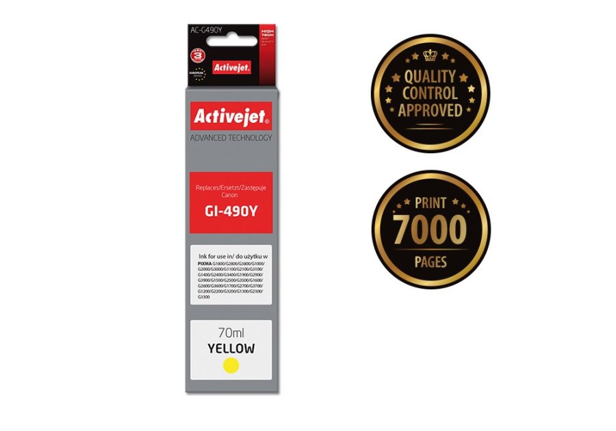 Activejet AC-G490Y blk (erstatning for Canon GI-490Y; Supreme; 70 ml; gul) #2
