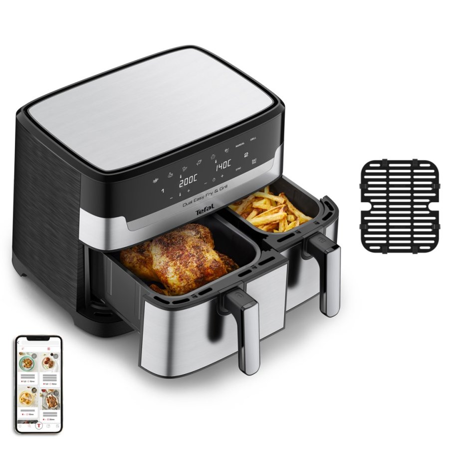 Tefal Dual Easy Fry & Grill EY905D Dobbelt 8,3 L Enkeltstende 2700 W Varmluftsteger Rustfrit stl #1