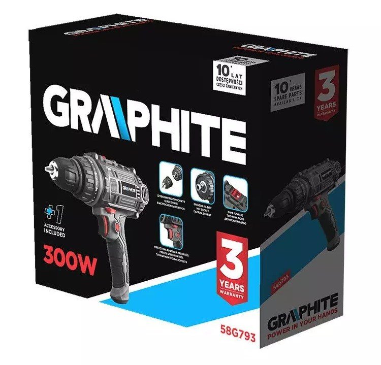 Netboremaskine 300W Graphite 10 mm selvspndende borepatron med bretaske #31