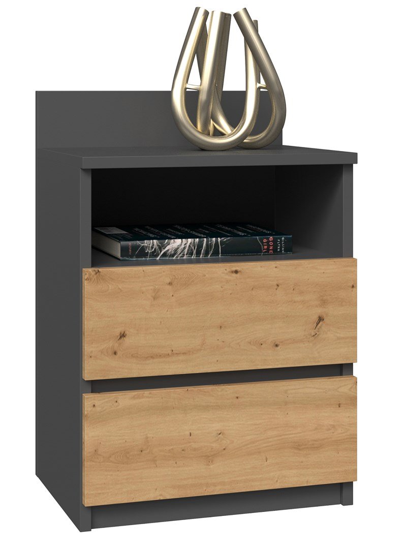 Topeshop M1 ANTRACYT/ARTISAN sengelampe & sengebord 2 skuffe(r) Egetr #1
