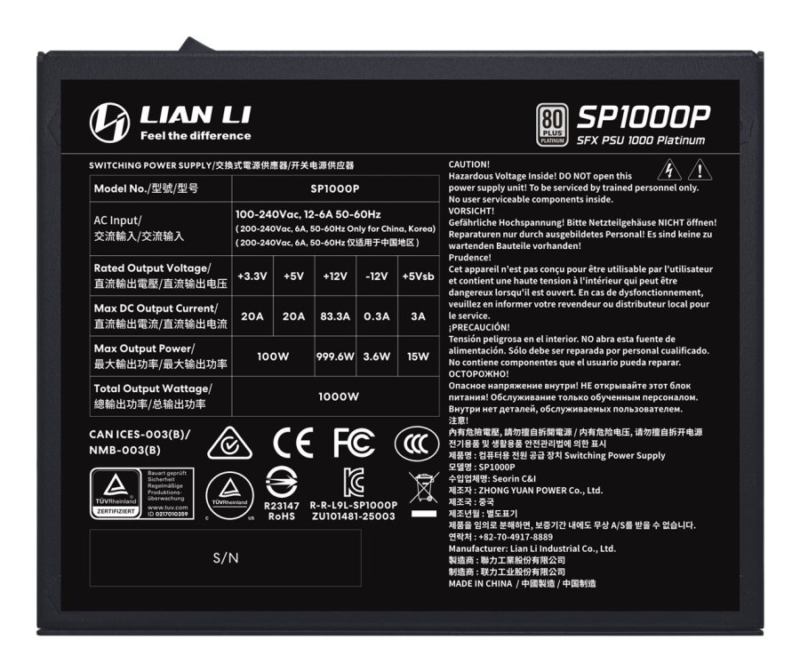 Lian Li SP1000P enhed til str�mforsyning 1000 W 24-pin ATX SFX Sort #8