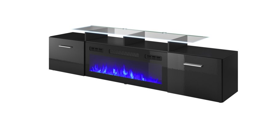 RTV-skab ROVA med elektrisk pejs 190x37x48 cm sort/sort hjglans #1