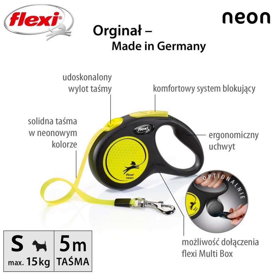 Flexi New NEON 5 m Sort, Gul Hund Fleksibel hundesnor #2