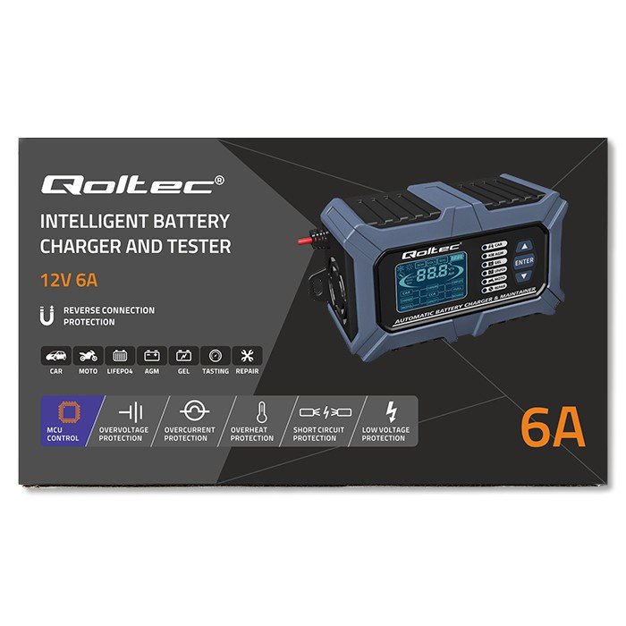 Qoltec 52488 Intelligent mikroprocessorbaseret oplader med batteritester og reparationsfunktion 12V | 6A | LCD | Batterioplader til AGM LiFePO4 GEL batterier #10