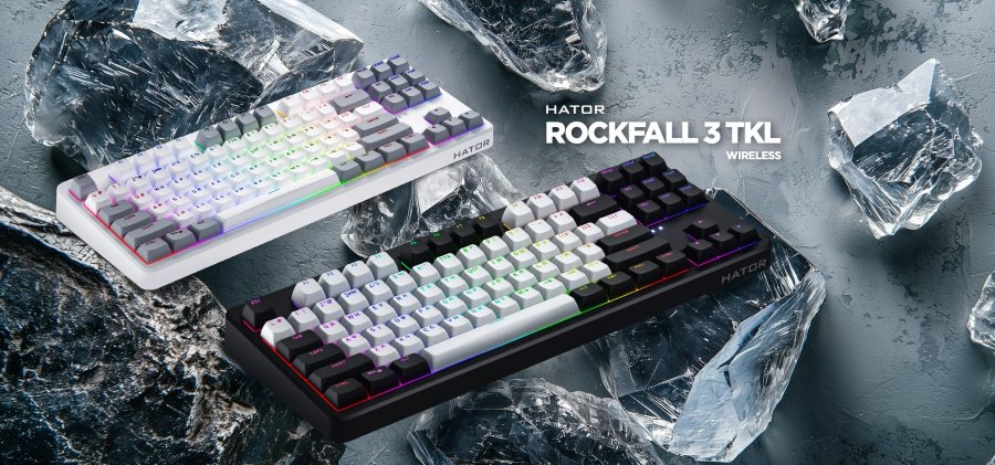 HATOR Rockfall 3 TKL Wireless tastatur Spil USB + RF Wireless + Bluetooth QWERTY US International Sort #14