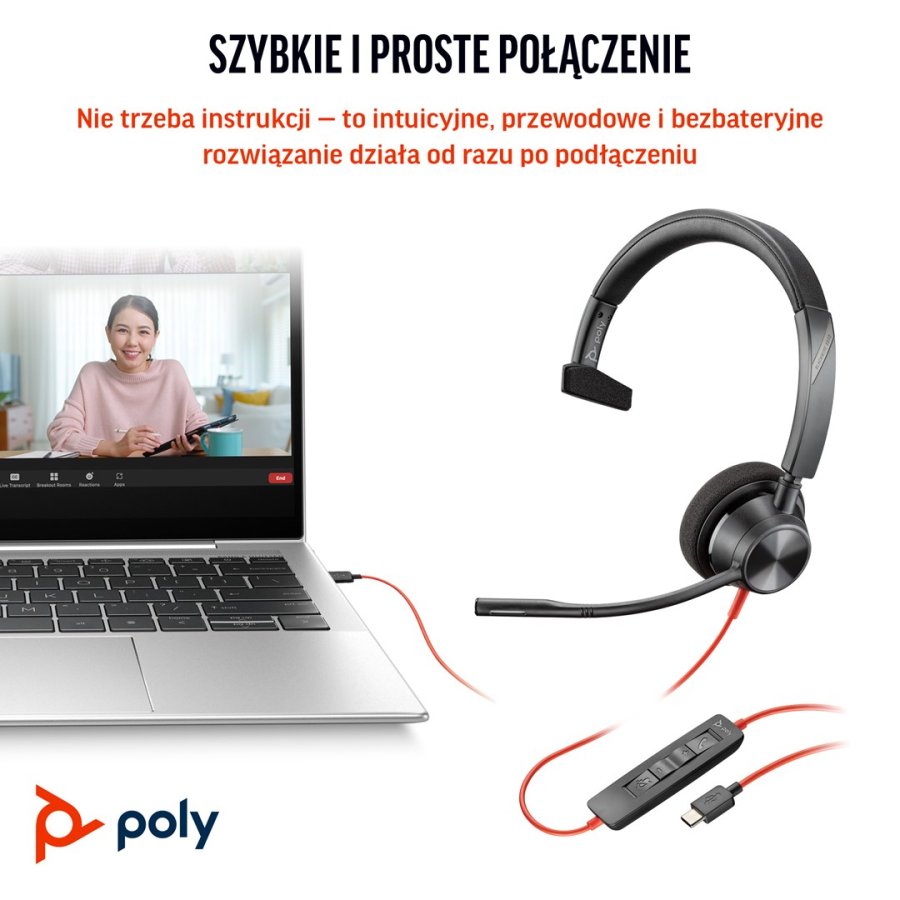 HP Poly Blackwire 3310 Monaural Microsoft Teams Certified USB-C Headset +USB-C/A Adapter #10
