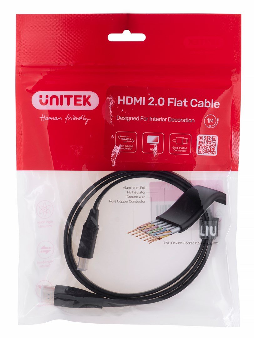 UNITEK HDMI CABLE 2.0 4K60HZ FLAT 1M C11063BK-1M HDMI-kabel 1 m HDMI Type A (Standard) Sort #1