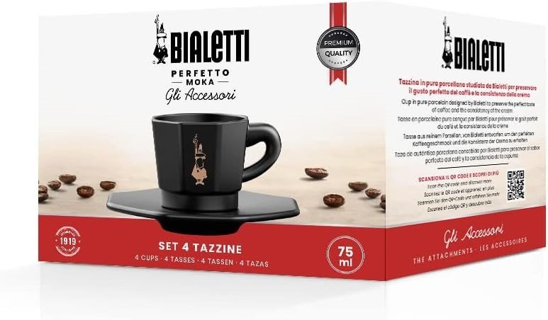 St med 4 kopper BIALETTI PERFETTO MOKA Porceln 4x 75 ml Sort #5