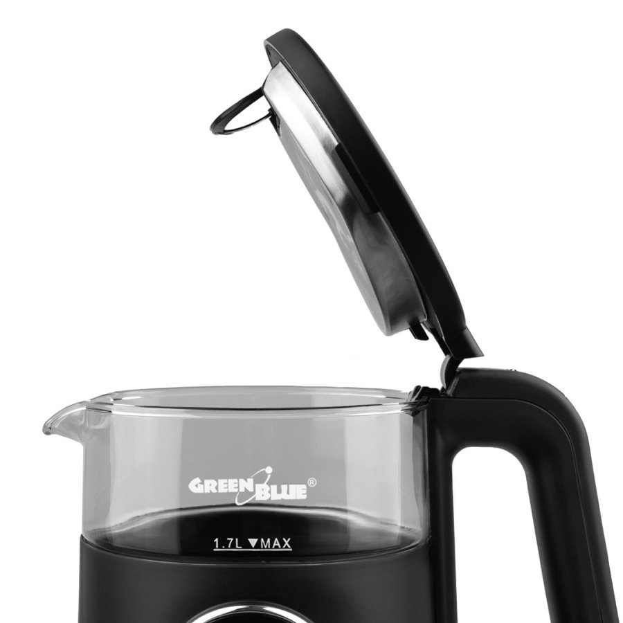 GreenBlue tr�dl�s elkedel, 1,7 l, vandbeholder i glas, letl�seligt display, temperaturvalg, 2200 W, GB670 B #5
