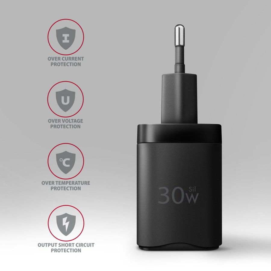 Axagon ACU-PQ30 Ladegert QC3.0, 4.0/AFC/FCP/PPS/Apple+ PD USB-C, 30W - schwarz - Kompaktes Ladegert - 1x USB-C und 1x USB-A Mobiltelefon, Smartphone, SmartWatch, Tablet, Universel Sort Vekselstrm Hurtig opladning Indendrs #6