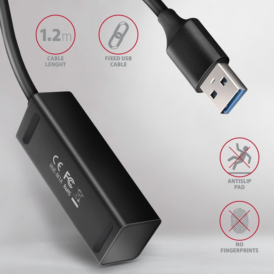 Axagon HUE-M1AL interface hub USB 3.2 Gen 1 (3.1 Gen 1) Type-A 5000 Mbit/s Sort #5