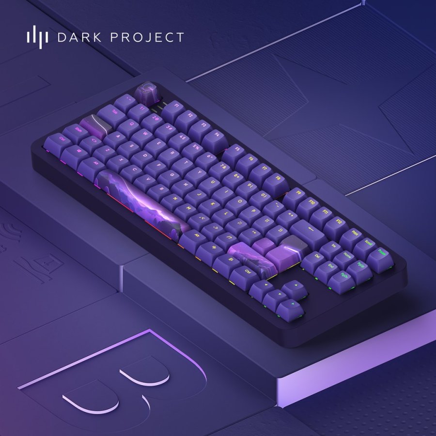 Dark Project ALU87B Celestial, G3MS Voidstone Switch, UK/DE/AT/ES/IT/FI/NO/SE/DK tastatur Spil USB QWERTZ Dansk, Engelsk, Tysk, Italiensk, Nordisk, Norsk, Spansk, Svensk, UK engelsk Lilla #24
