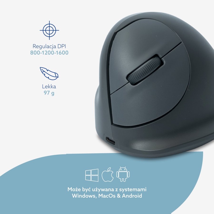 R-Go Tools Lodret mus R-Go HE Basic, ergonomisk mus, medium (h�ndl�ngde 165–185 mm), venstreh�ndet, Bluetooth #15
