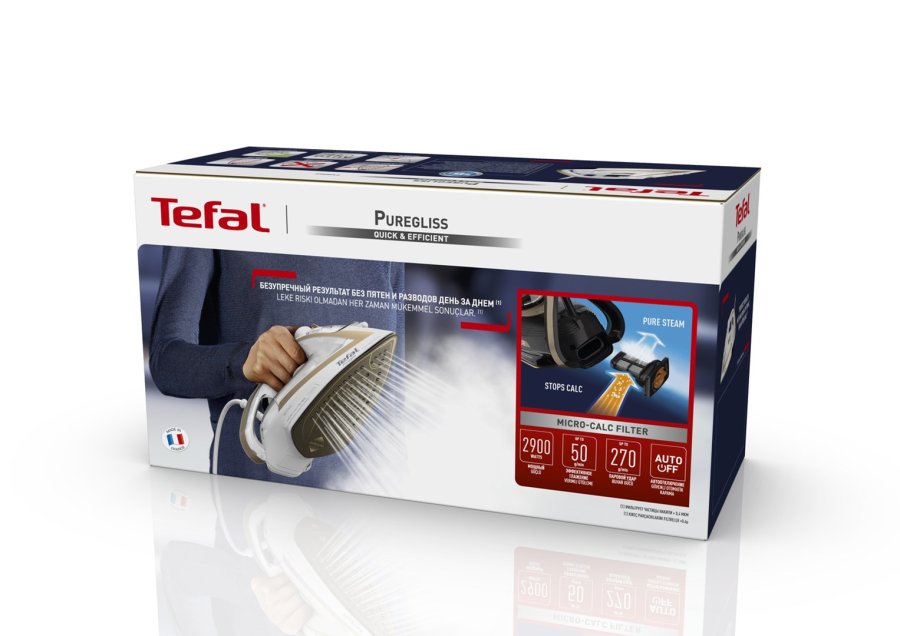 Tefal Puregliss FV8042 Tr & dampstrygejern Durilium AirGlide Autoclean soleplate 3000 W Bronze, Hvid #12