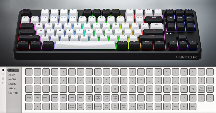 HATOR Rockfall 3 TKL Wireless tastatur Universel USB + RF Wireless + Bluetooth QWERTY Engelsk Hvid #16