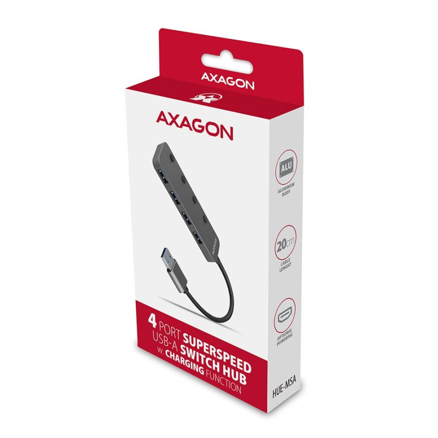 Axagon HUE-MSA Superspeed USB-A Switch Hub 4x USB 3.0 aktiv - 20cm schwarz USB 3.2 Gen 1 (3.1 Gen 1) Type-A 5000 Mbit/s Gr #8