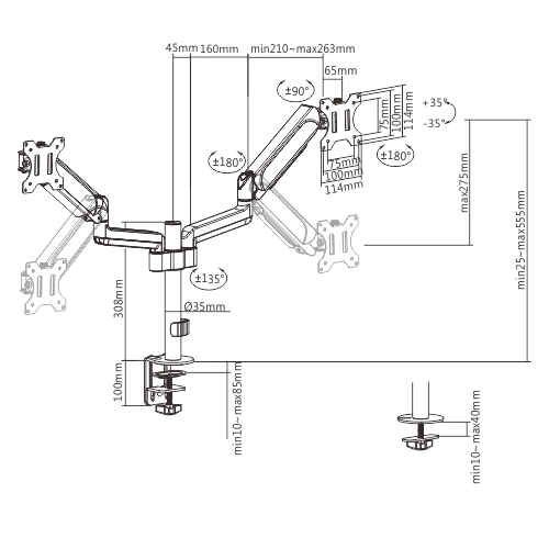 Gembird MA-DA2P-01 Justerbart skrivebord 2-skrms monteringsarm, 17
