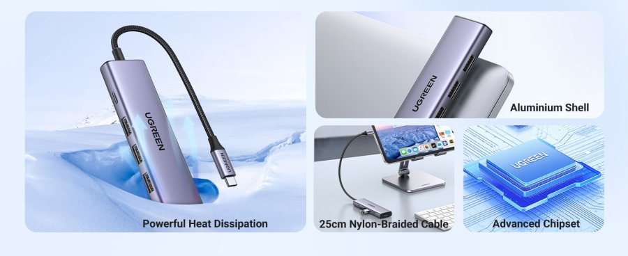 Ugreen 15596 dockingstation Ledningsfrt USB 3.2 Gen 1 (3.1 Gen 1) Type-A + Type-C Aluminium #8
