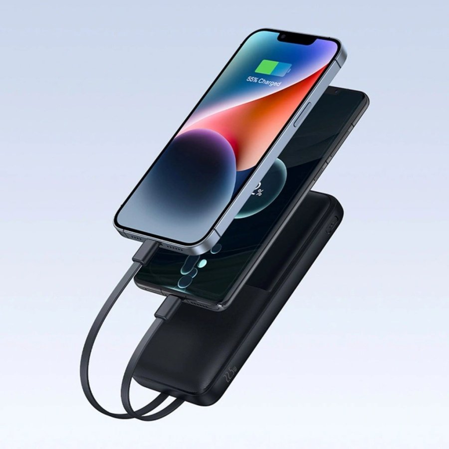 Baseus Lipow Powerbank med dobbelt indbygget kabel og display 10000 mAh 22,5 W Sort #11