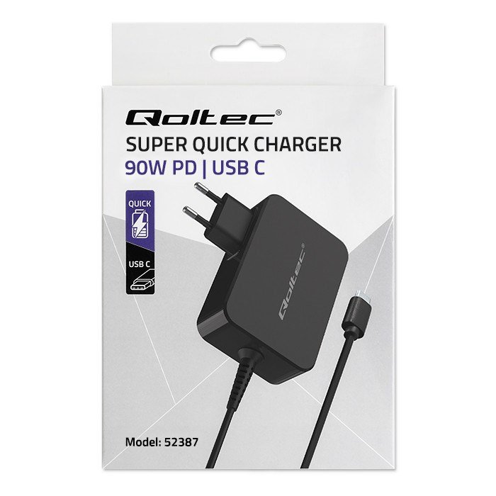 Qoltec 52387 oplader til mobil enhed Laptop, Brbar spillekonsol, Strmbank, Smartphone, SmartWatch, Tablet Sort Vekselstrm Hurtig opladning Indendrs #11
