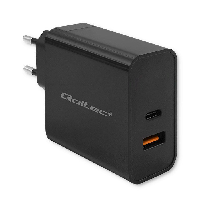 Qoltec 52381 Super Quick PD oplader | 1xUSB-C | 1xUSB| 90W | 5-20V | 2,4-4,35A | Sort #1