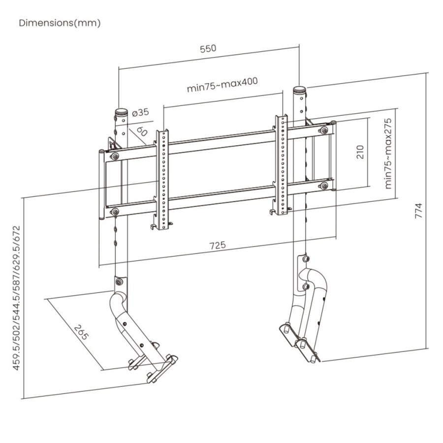 Oplite OP-R8-SMSB sk�rmbeslag og -stativer 144,8 cm (57