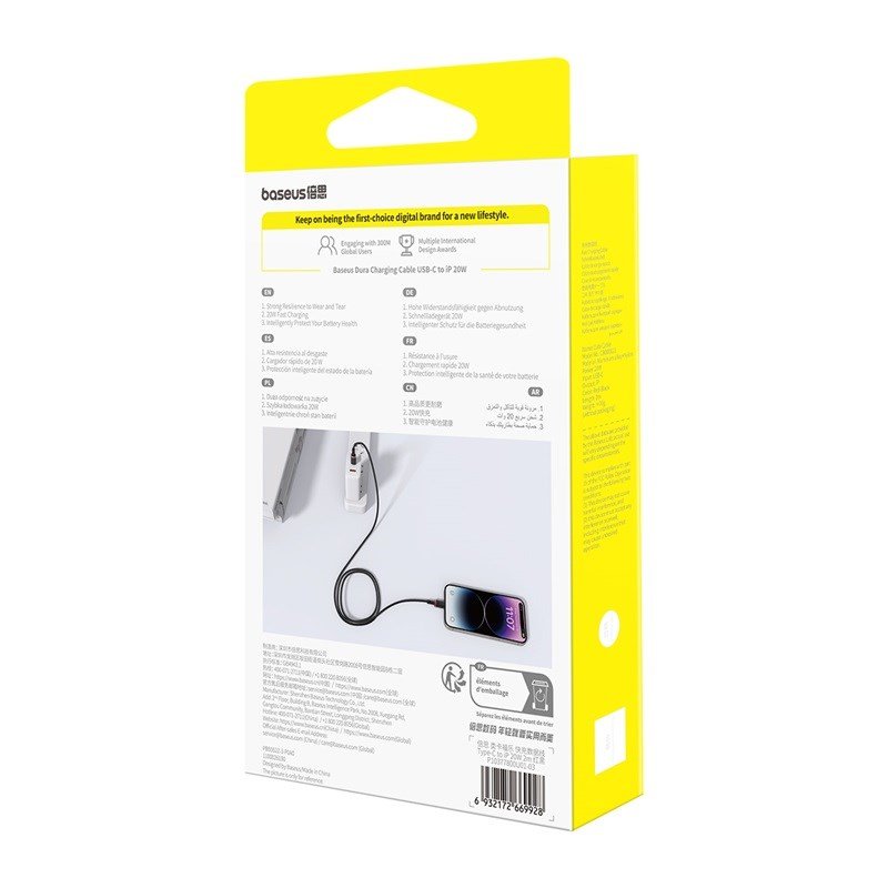 Baseus Dura Type C-hurtigopladningskabel til iP 20 W 2 m Sort, Rd #3