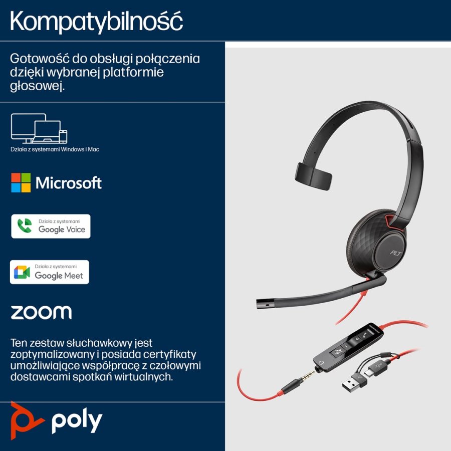 HP Poly Blackwire 5210 USB-C-monoheadset + 3,5 mm stik + USB-C/A-adapter #5