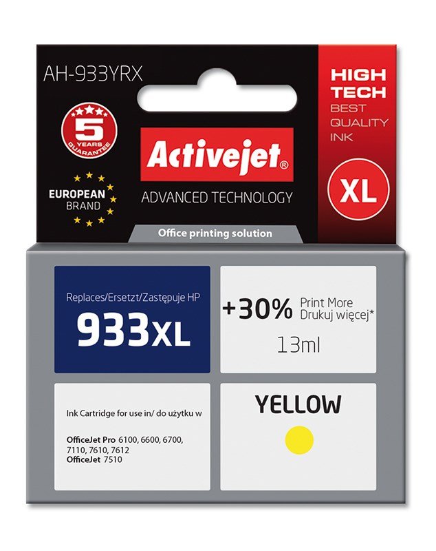 Activejet AH-933YRX blk (erstatning HP 933XL CN056AE; Premium; 13 ml; gul) #1