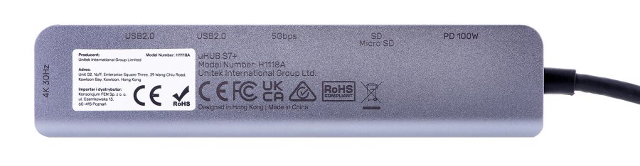 UNITEK HUB USB-C H1118A; USB-A x3, USB-C, HDMI, SD, microSD #10