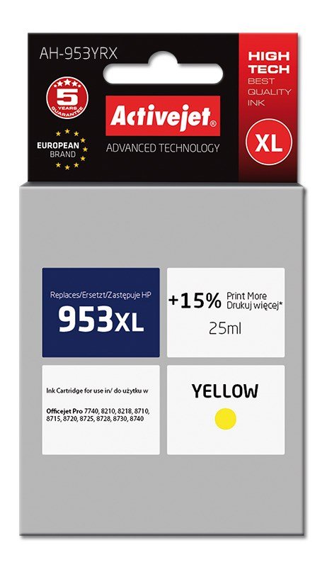 Activejet AH-953YRX blk (erstatning HP 953XL F6U18AE; Premium; 25 ml; gul) #1