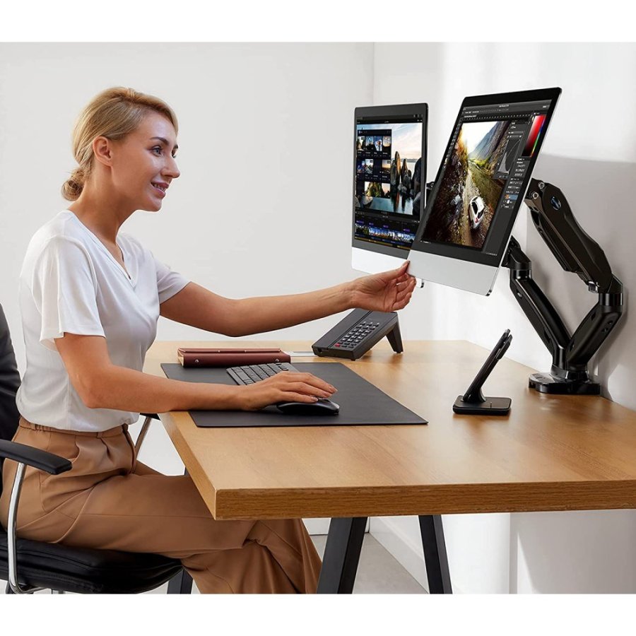 Desktop Swivel Mount for Two LCD Monitors Gas Spring #16