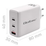 Qoltec 51826 GaN 100W oplader| 5-20V | 1,5-5A | 2 x USB-C PD | 1 x USB QC 3.0 #8